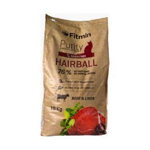Сухий корм Fitmin Purity Cat Hairball Grain Free з яловичиною та печінкою для довгошерстих котів, 10 кг 65 фото